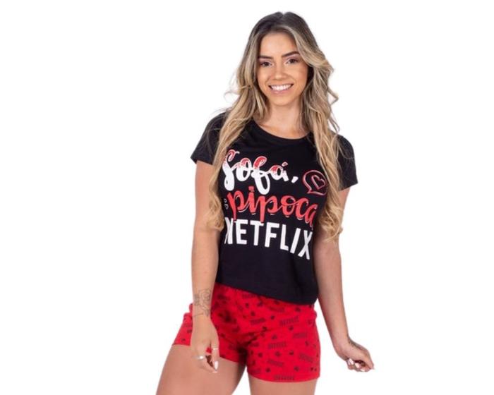 Imagem de Pijama Baby Doll Adulto Feminino Curto Verão Netflix