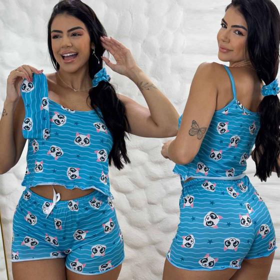 Imagem de Pijama Baby Doll Com Acessórios Regata Confortável Em Suede  