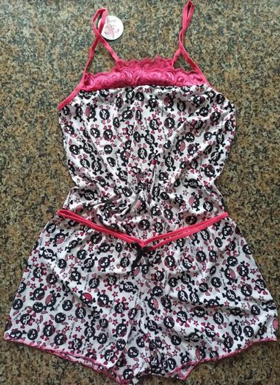 Imagem de Pijama Baby Doll Liganete Estampado e Renda Pink - Tamanho M