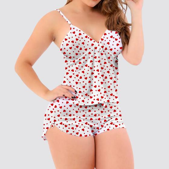 Imagem de Pijama Babydoll Feminino Pijama Liso e Estampado Tecido Leve