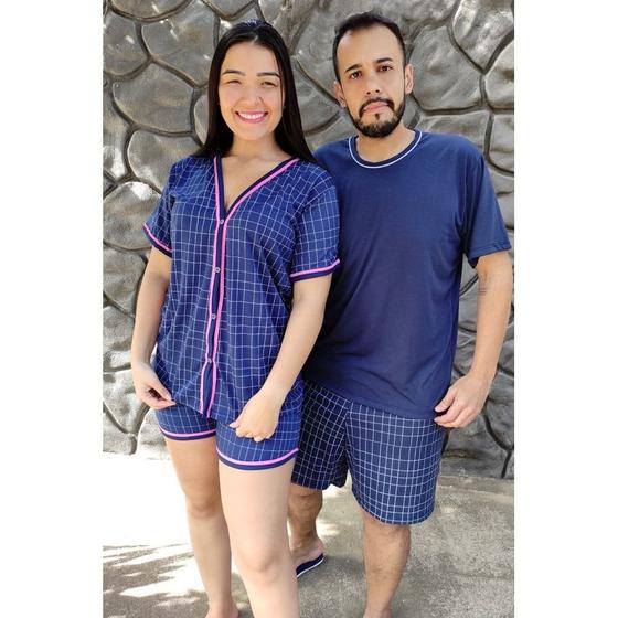 Imagem de Pijama Casal Combinando Homem e Mulher Conjunto Verão manga Kit