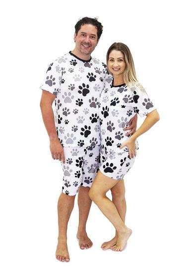 Imagem de Pijama Casal Curto Divertido Patinhas Preto e Branco