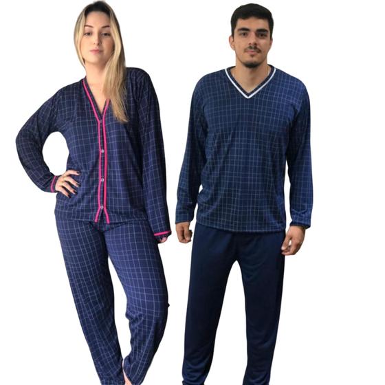 Imagem de Pijama Casal de Inverno Kit Combinando Masculino e Feminino