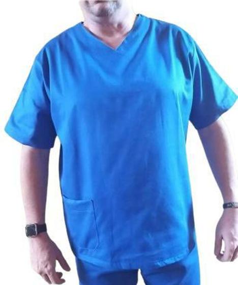 Imagem de Pijama Cirurgico completo Scrub Tecido Brim Leve 100% ( Blusa e Calça) Azul.