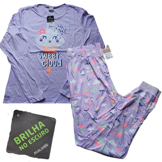 Imagem de Pijama Conjunto Feminino Calça Malwee Inverno Brilha Escuro