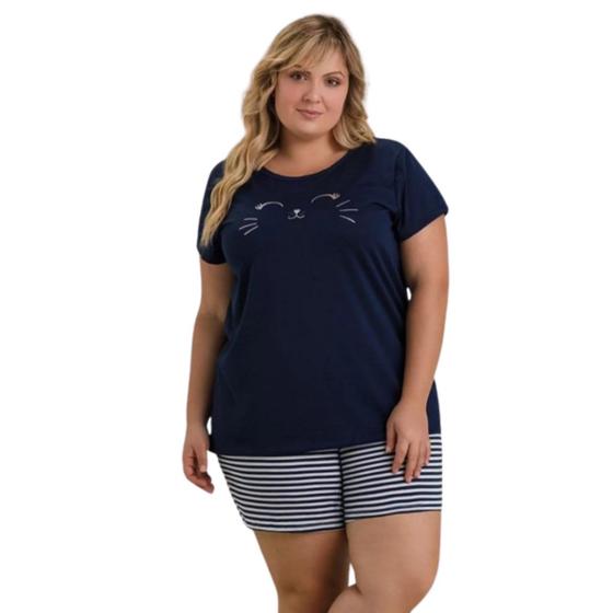 Imagem de Pijama Curto Adulto Feminino Plus Size Gato Danka - 8849