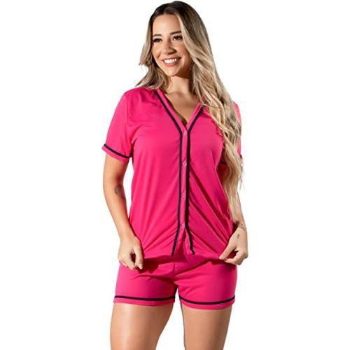 Imagem de Pijama Curto Americano Feminino Botão Blogueirinha Pijama