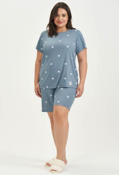 Imagem de Pijama Curto Bermuda Plus Size Cor com Amor Azul