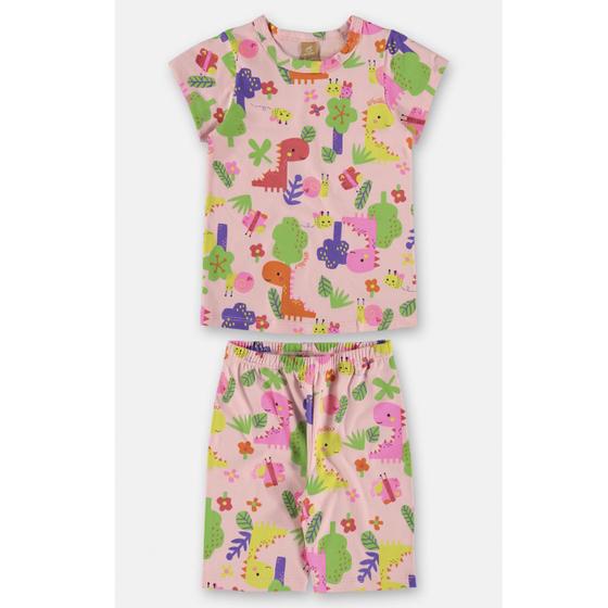 Imagem de Pijama Curto Infantil Menina Rosa Claro Dino Up Baby