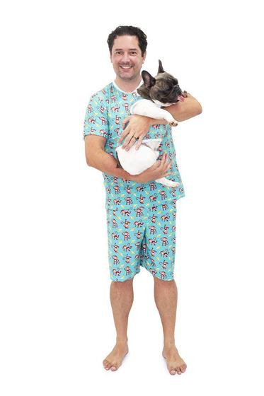 Imagem de Pijama Curto Masculino e Roupa Pet Divertido Macaquinhos