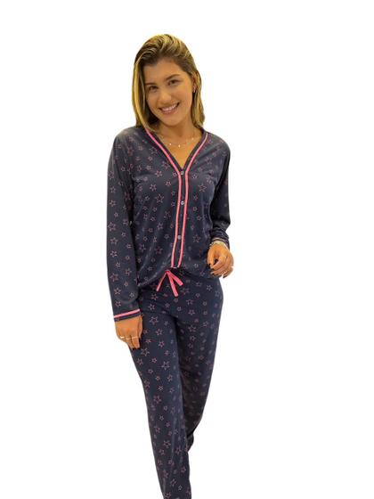 Imagem de Pijama de Frio estampado com botões estampado cirúrgico amamentar Pijama Inverno