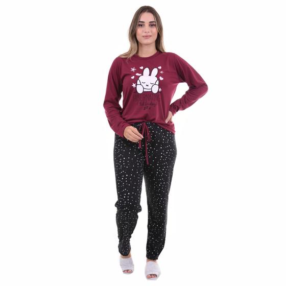 Pijama de Frio Feminino Manga Comprida e Calça Longa Inverno Panda ...