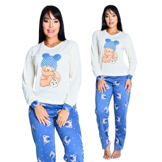 Imagem de Pijama de Frio Feminino Manga Comprida e Calça Longa Inverno