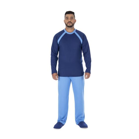 Imagem de Pijama De Frio Masculino Plus Size Roupa De Dormir Tecido Canelado Tamanhos Especiais Quentinho