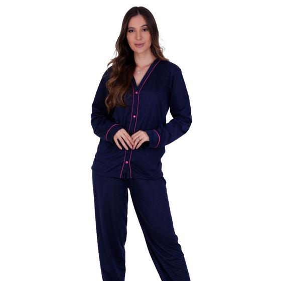 Imagem de Pijama de Inverno Americano com Botões para Amamentação Manga Longa e Calça Janaina