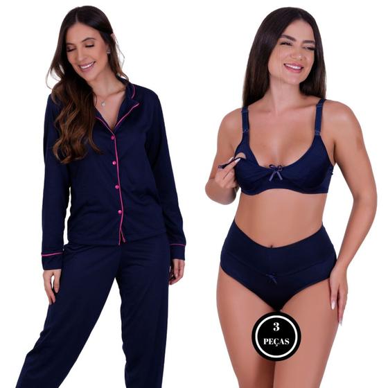 Imagem de Pijama de Inverno com gola Sutiã Amamentação Calcinha Pós Parto Mayara + Jolie - c17 MAYARA + JOLIE