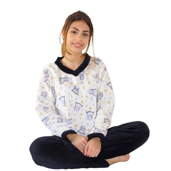 Imagem de Pijama de Inverno Frio Feminino Peludo Quente Blusa e Calça