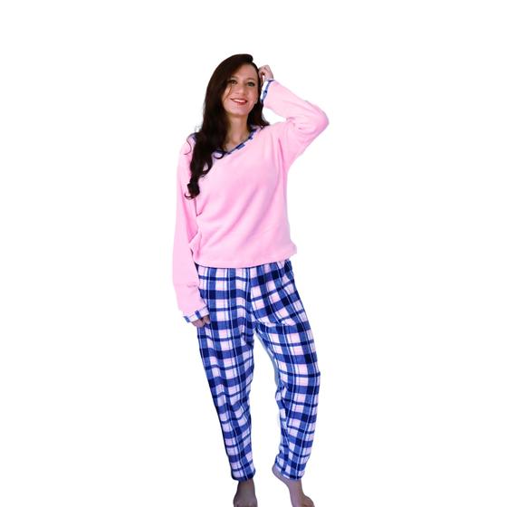 Imagem de Pijama de Inverno Frio Feminino Peludo Quente Blusa e Calça