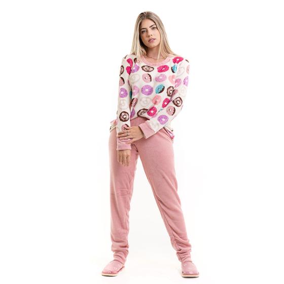 Imagem de Pijama De Plush Frio Inverno Quentinho Adulto Envio Imediato FLEECE PUNHOS