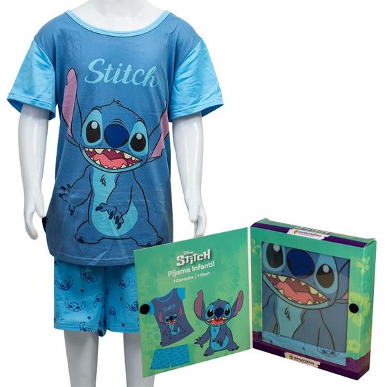 Imagem de Pijama de Verão Camiseta e Short Stitch Disney Infantil Tamanho 9-10 10073363 - Zona Criativa