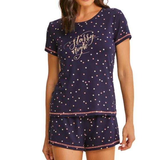 Imagem de Pijama de Verão Feminino Curto Peach Touch Estrela