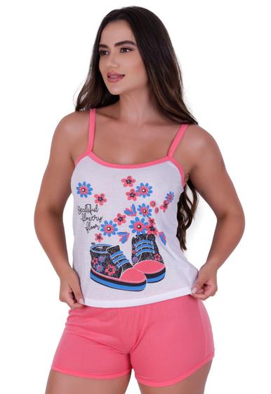 Imagem de Pijama de Verão Short Curto Blusa de Alça de Calor Feminino - PIJAMA SUZI