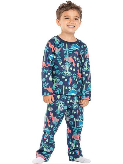 Imagem de Pijama Em Soft Flanelado Infantil Menino Dinossauros 2 peças Tam 2 a 8 - Vrasalon