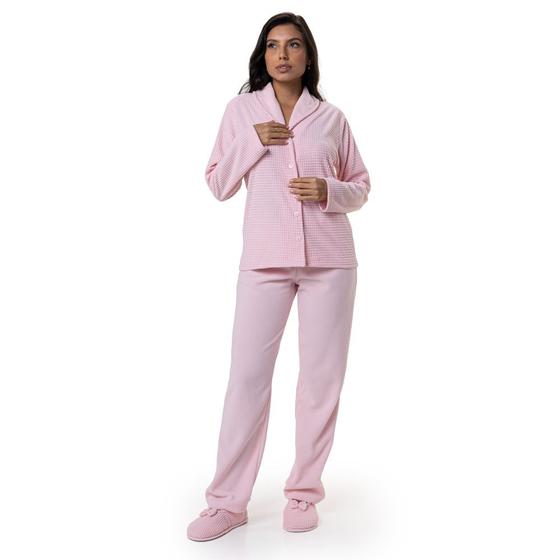 Imagem de Pijama em Ultrasoft Grid com Abertura em Botões