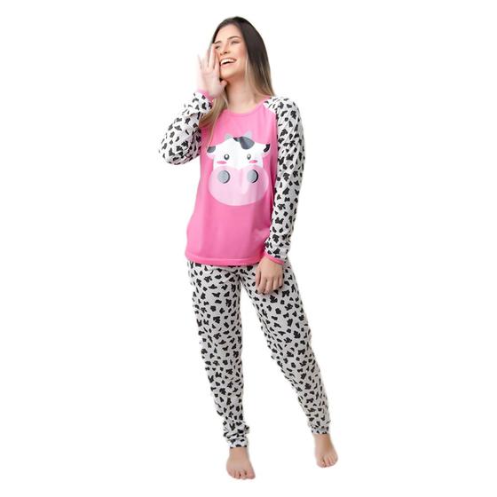 Imagem de Pijama Estampado Feminino Diones Camiseta Manga Longa Calça