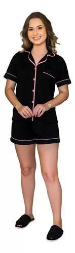 Imagem de Pijama Feminino Americano Curto Preto Com Rosê