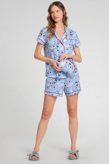 Imagem de Pijama feminino azul adulto G short e blusa M