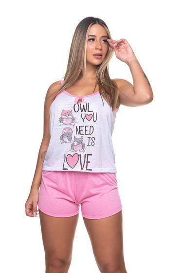 Imagem de Pijama Feminino Baby Doll Short Curto Malha Estampado Dormir