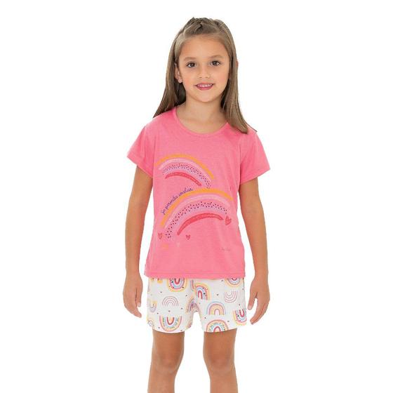 Imagem de Pijama Feminino Blusa de Arco-Íris e Short - Izitex