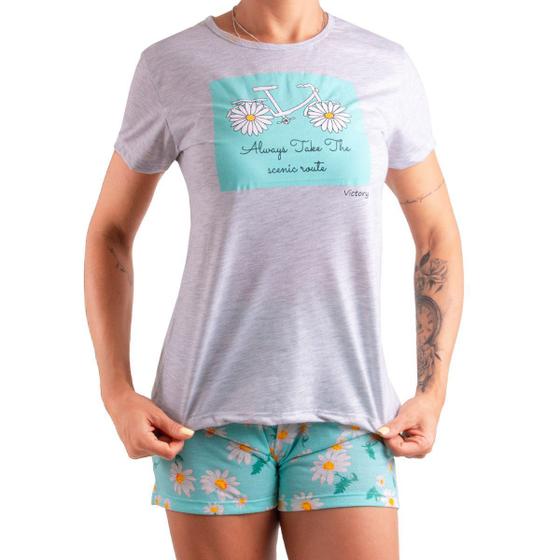 Imagem de Pijama feminino camiseta manga curta e short doll para o verão Victory