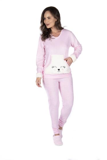 Imagem de Pijama Feminino Com Bolso Canguru Quentinho Soft Inverno