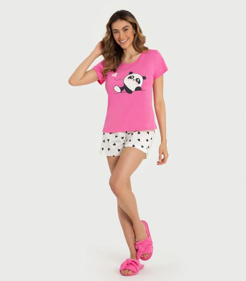 Imagem de Pijama Feminino Corações Panda Mensageira Da Paz Rosa