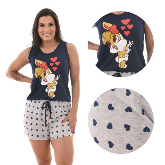 Imagem de Pijama Feminino Curto Verão Camiseta Baby Doll e Short Doll Malha Estampado