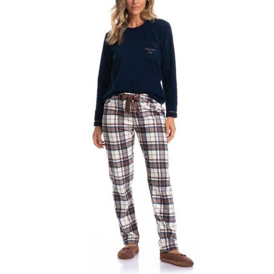 Imagem de Pijama Feminino Daniela Tombini Fleece Longo Marinho - 8974