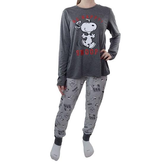 Imagem de Pijama Feminino Danka Longo Snoopy Cinza - 8890