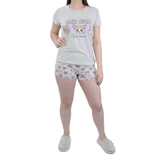 Imagem de Pijama Feminino Danka Pets Cinza Mescla Claro - 01.100