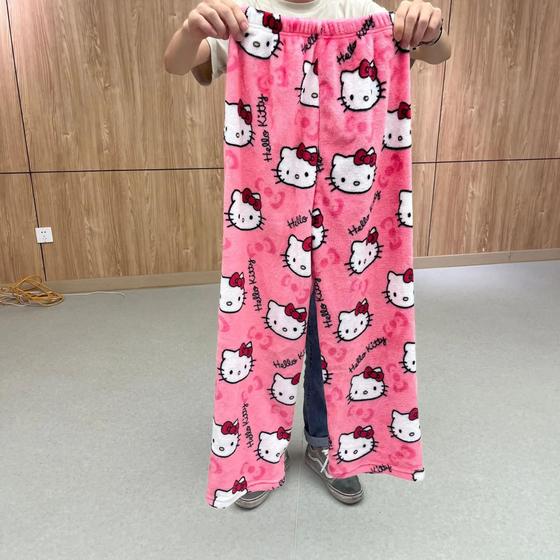 Imagem de Pijama Feminino De Flanela Hello Kitty Para Halloween Kawaii Anime Cartoon Calças Casuais Para Casa