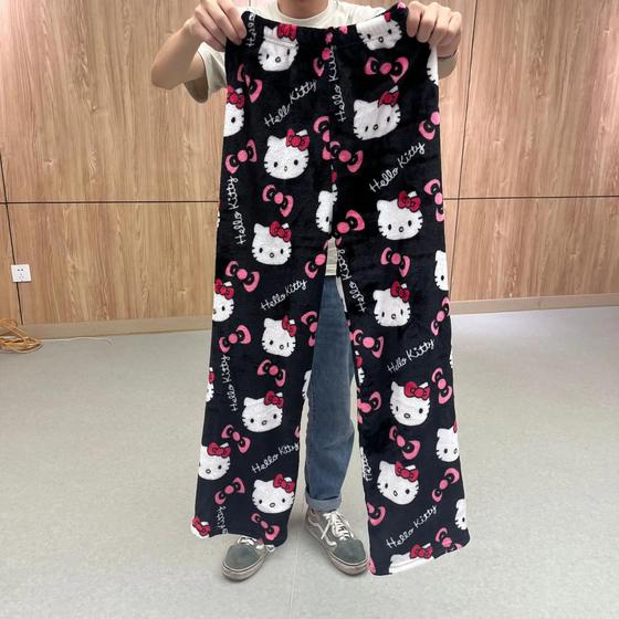 Imagem de Pijama Feminino De Flanela Hello Kitty Para Halloween Kawaii Anime Cartoon Calças Casuais Para Casa