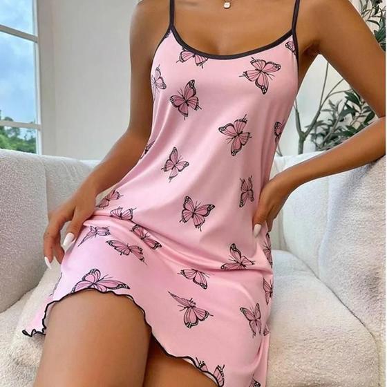 Imagem de Pijama Feminino De Verão Com Estampa De Borboleta, Camisola Deslizante S M L Confortável Moda Casual