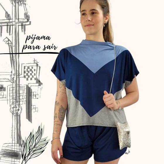 Imagem de Pijama Feminino Homewear Preguistê Multifuncional Ocasional Inove Marinho e Mescla