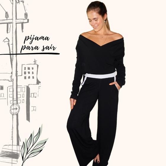 Imagem de Pijama Feminino Homewear Preguistê Multifuncional Ocasional Seducao Preto e Branco