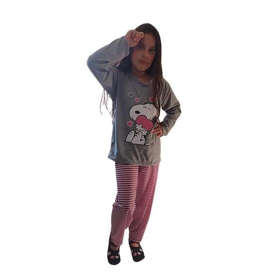 Imagem de Pijama Feminino Infantil de Menina  Inverno de Malha Calça e Blusa Manga Longa de Frio