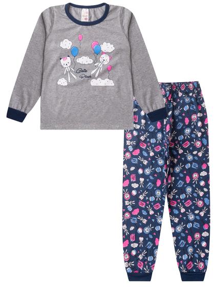 Imagem de Pijama Feminino Infantil Menina Inverno em Meia Malha Estampado