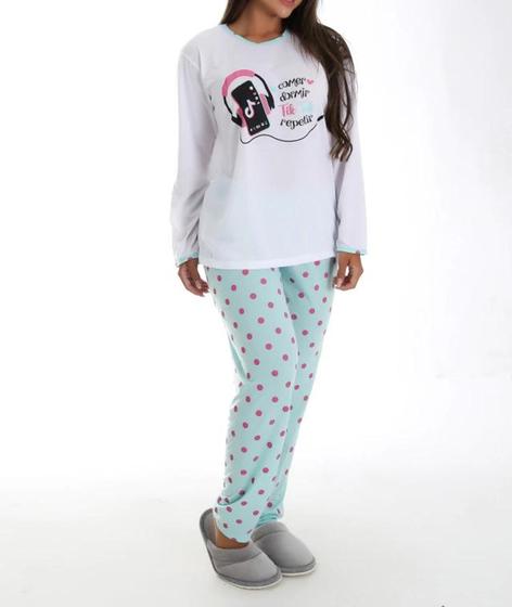 Imagem de Pijama feminino inverno calça e blusa manga longa estampados