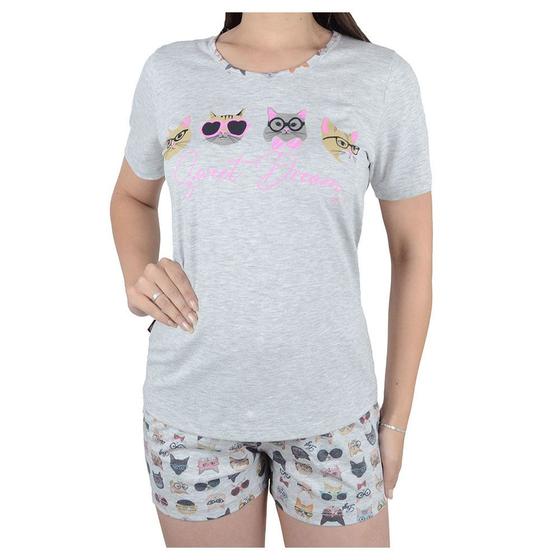 Imagem de Pijama Feminino Lezi Gatos Cinza Mescla - 300968