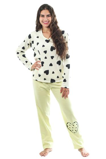 Imagem de Pijama Feminino Longo Adulto Feminino Blusa e Calca Flanelad